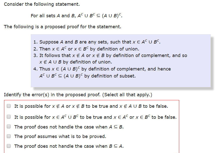 Solved Consider The Following Statement. For All Sets A And | Chegg.com