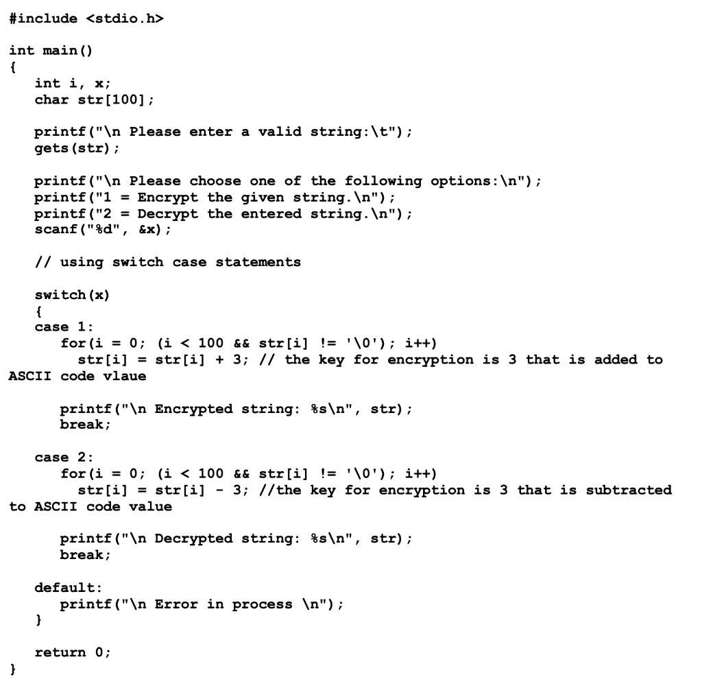 Solved The following code is a C Program that is written for | Chegg.com