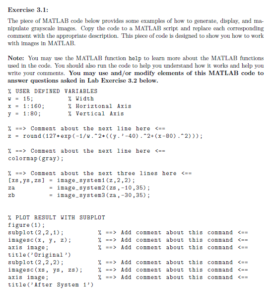 Exercise 3.1: The piece of MATLAB code below provides | Chegg.com