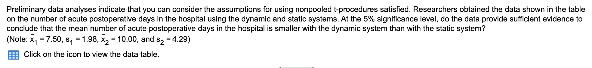 Solved What are the hypotheses for the nonpooled t-test? O | Chegg.com