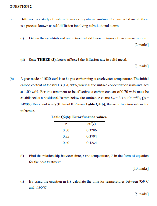 Solved QUESTION 2 Diffusion is a study of material transport | Chegg.com