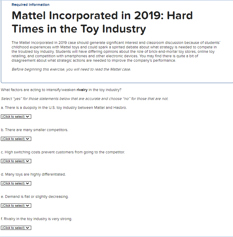 Required Information Mattel Incorporated In Chegg Com