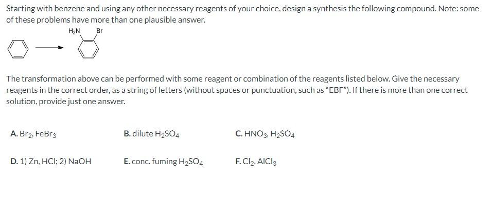 Solved Starting With Benzene And Using Any Other Necessary | Chegg.com