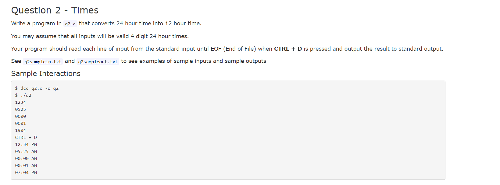 Solved Question 2 - Times Write a program in q2.c that | Chegg.com