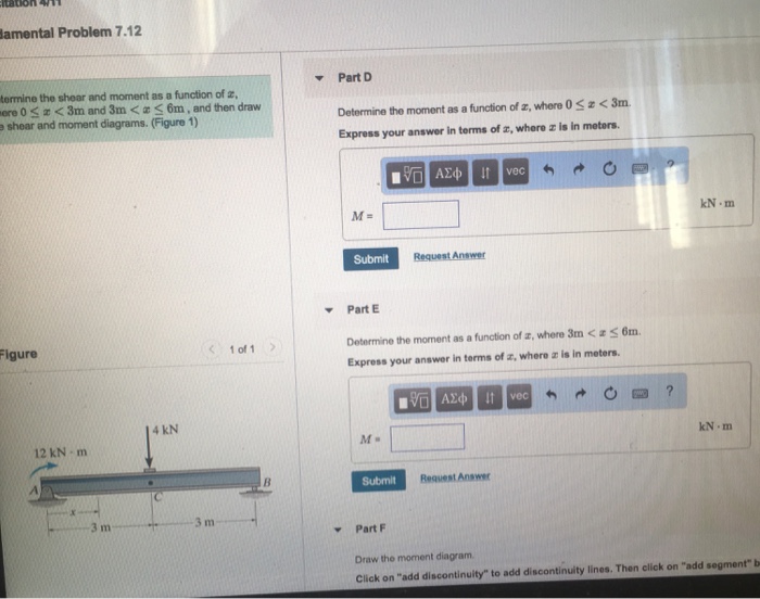 Solved Fundamental Problem 7.12 Determine the shear and | Chegg.com