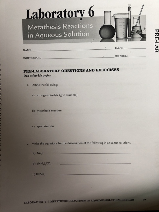 Solved Laboratory 6 Metathesis Reactions in Aqueous Solution | Chegg.com