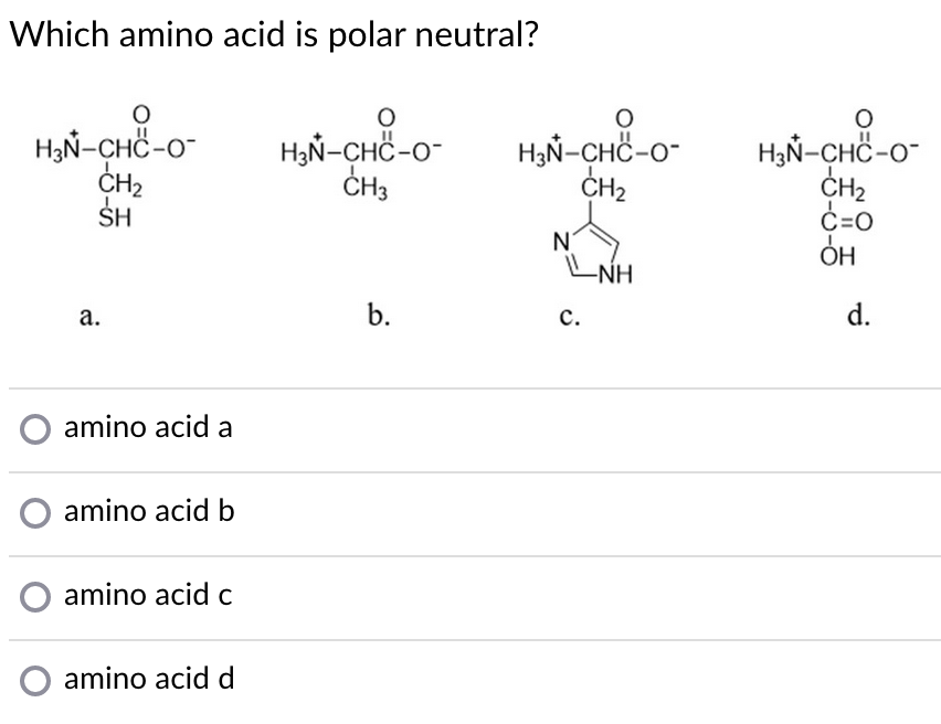 Solved Which amino acid is polar neutral? amino acid a amino