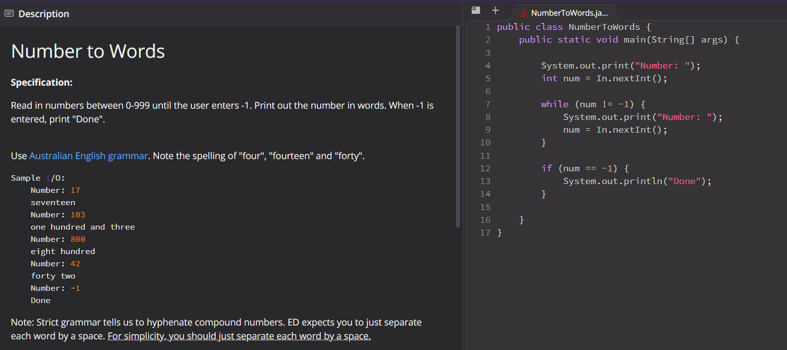 Solved @ Description Number to Words NumberToWords.ja... 1 | Chegg.com