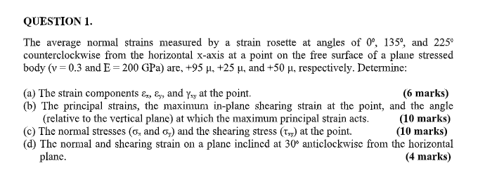 Solved QUESTION 1. The average normal strains measured by a | Chegg.com
