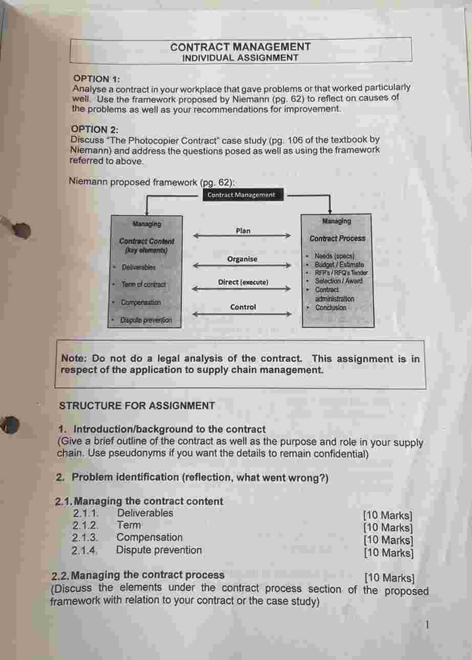 Solved CONTRACT MANAGEMENT INDIVIDUAL ASSIGNMENT OPTION 1: | Chegg.com