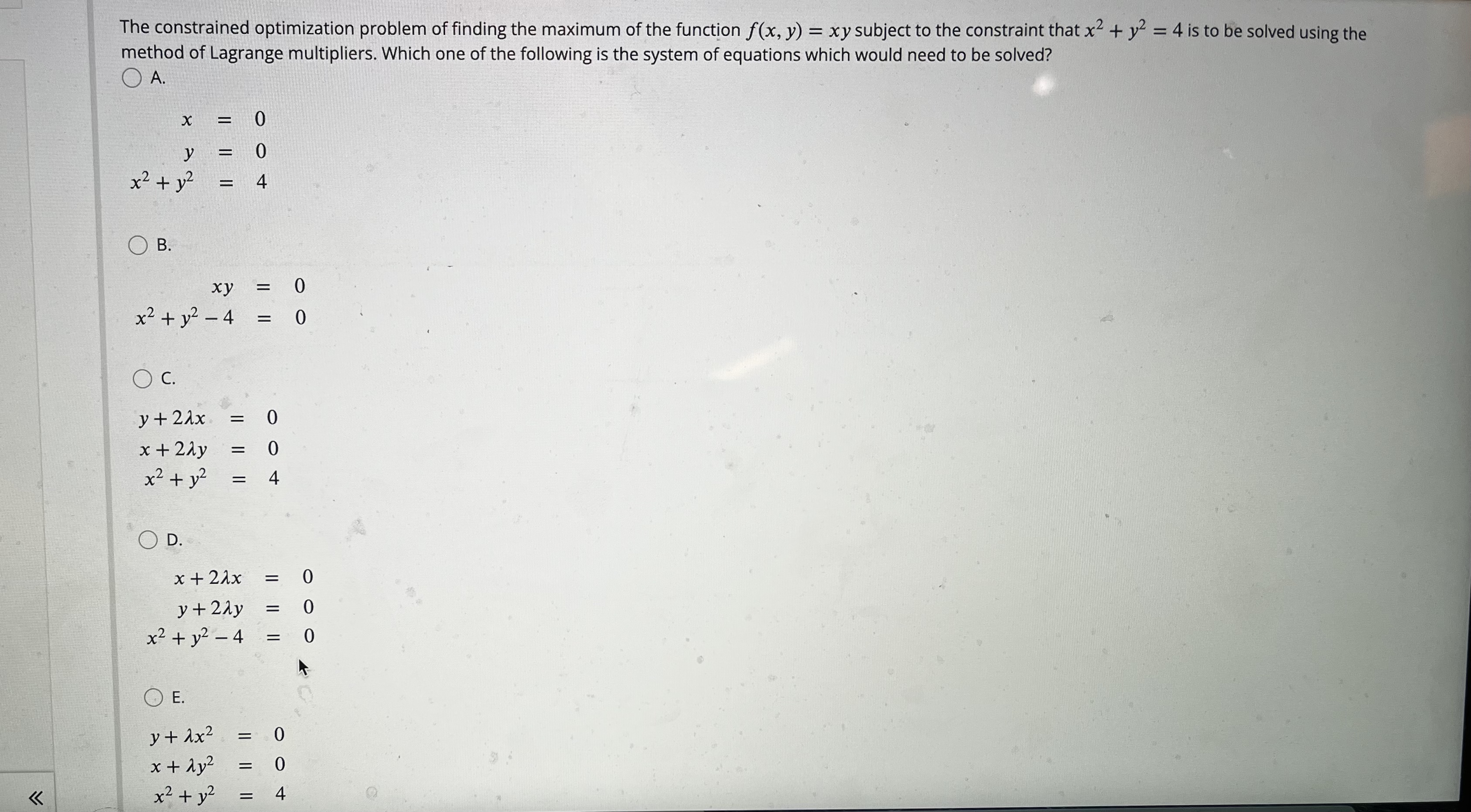 Solved The Constrained Optimization Problem Of Finding The | Chegg.com