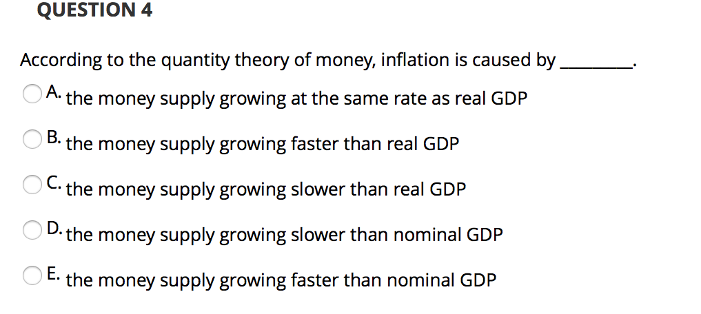 Solved QUESTION 4 According to the quantity theory of money, | Chegg.com