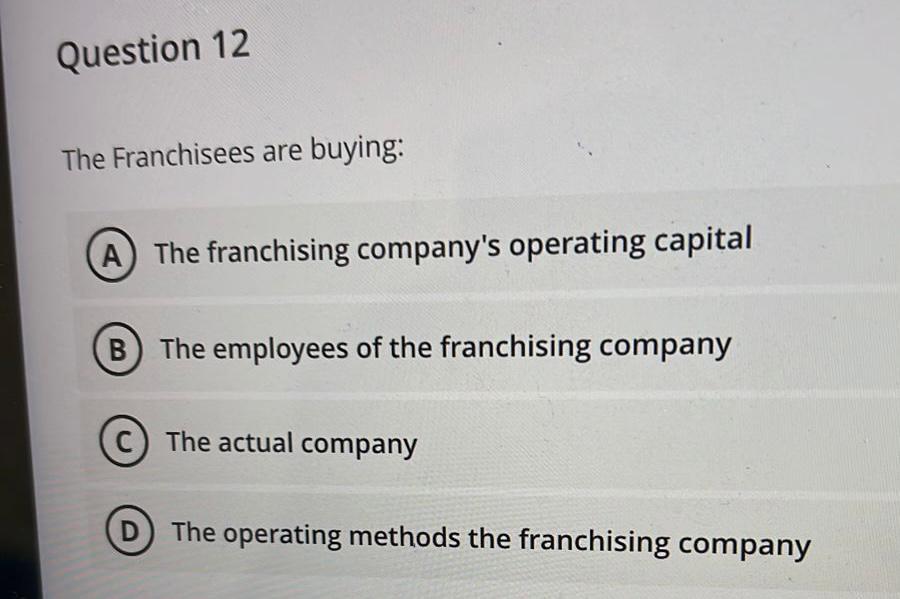 Solved The Franchisees are buying: The franchising company's | Chegg.com