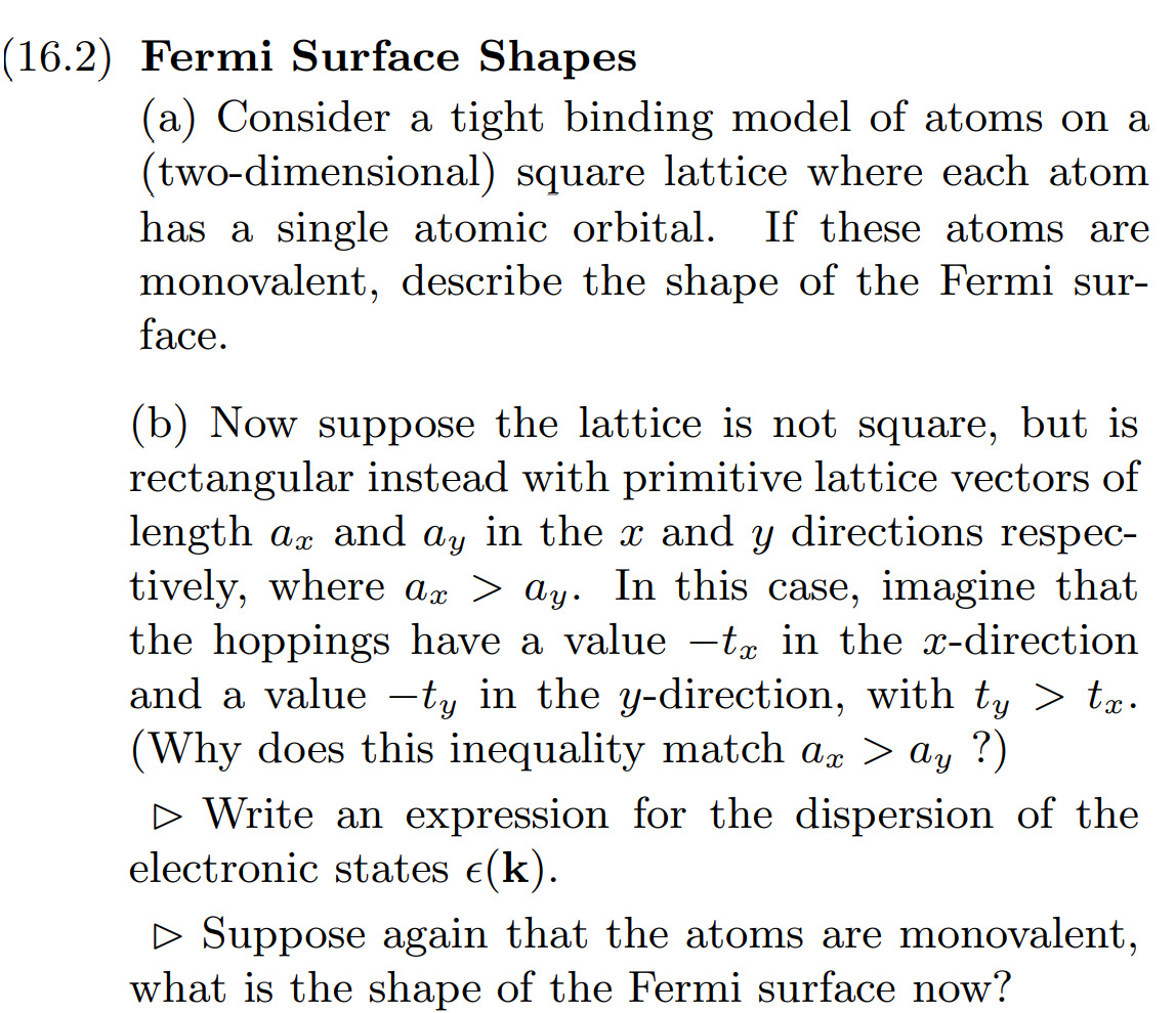 Solved (16.2) Fermi Surface Shapes (a) Consider a tight | Chegg.com