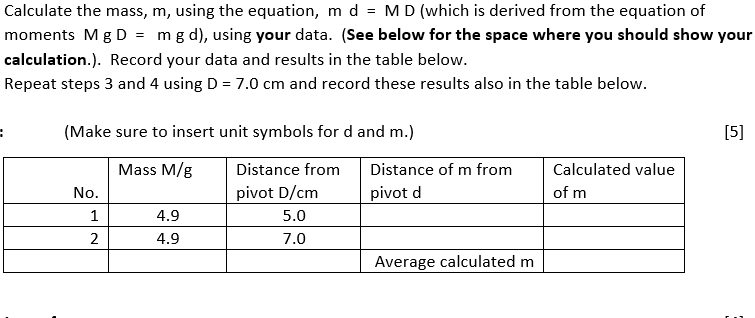 Solved Calculate the mass, m, using the equation, md=MD | Chegg.com