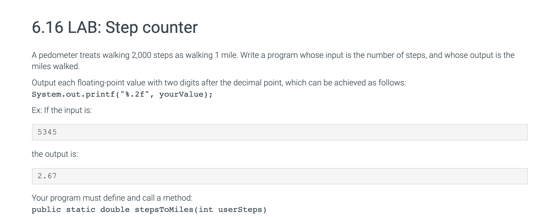 Solved 6.16 LAB Step counter A pedometer treats walking