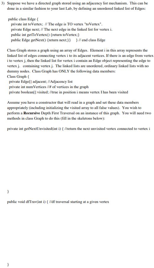 Solved 3) Suppose we have a directed graph stored using an | Chegg.com