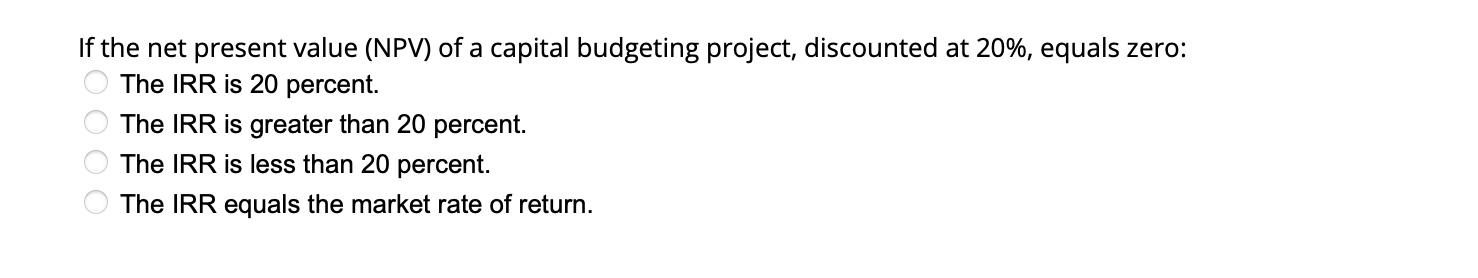 Solved If the net present value (NPV) of a capital budgeting | Chegg.com