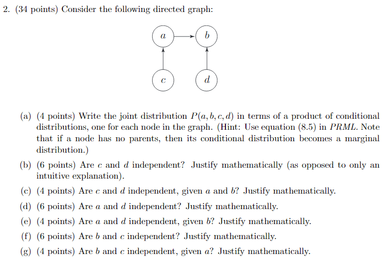 2. 34 points Consider the following directed graph Chegg