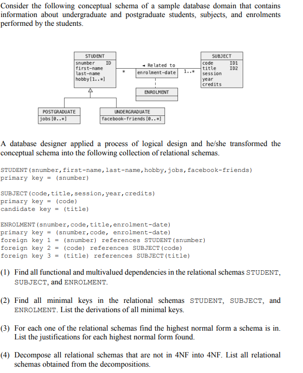 Solved Consider The Following Conceptual Schema Of A Sample | Chegg.com