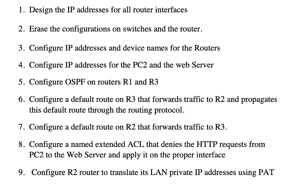 Solved 1. Design the IP addresses for all router interfaces