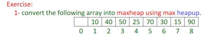 Solved Exercise: 1- convert the following array into maxheap | Chegg.com