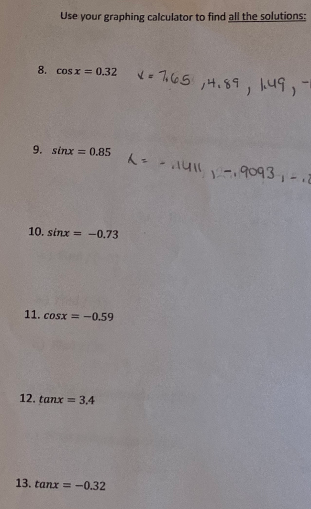 Solved Use your graphing calculator to find all the | Chegg.com