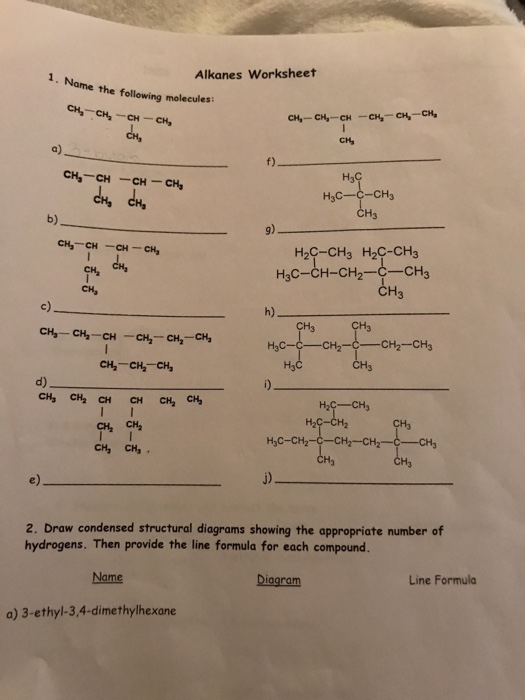 Solved Alkanes Worksheet 1 Name The Following Molecules A Chegg