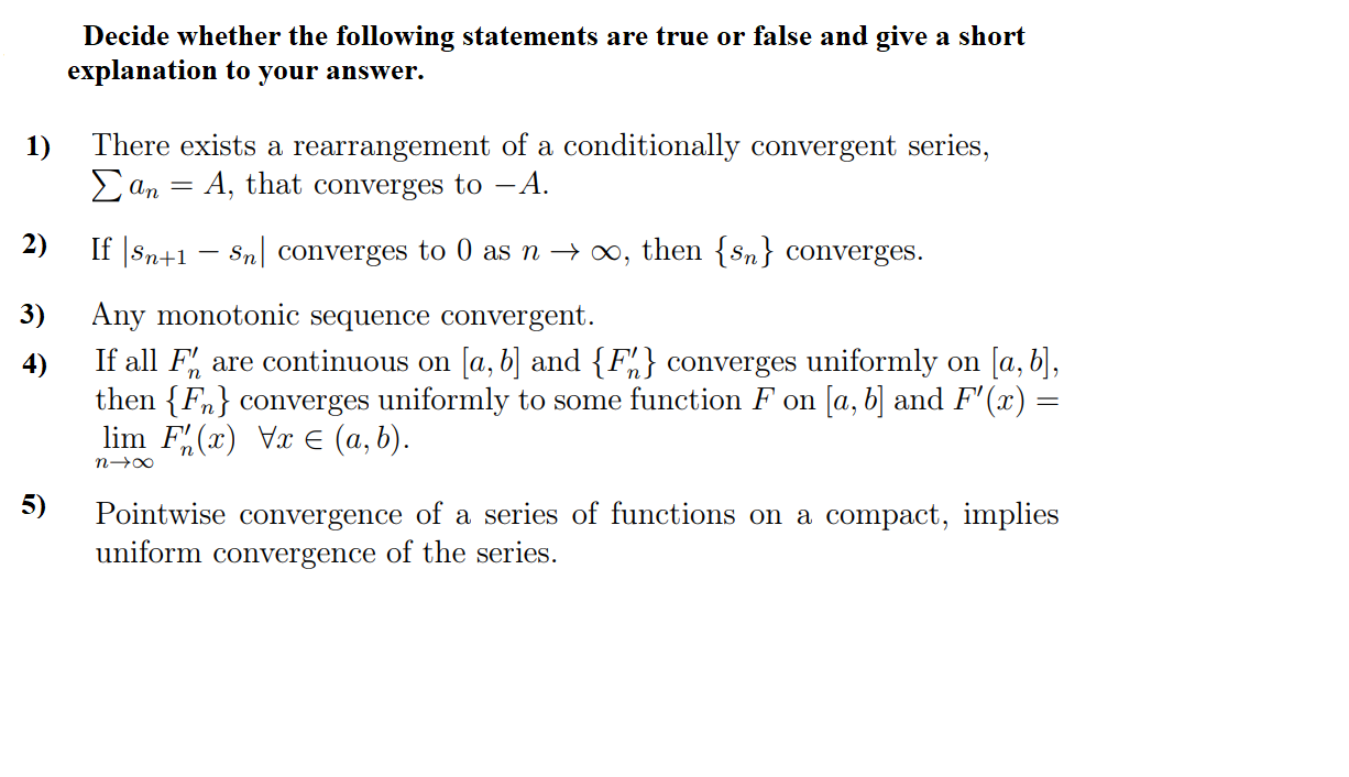 Solved Decide whether the following statements are true or | Chegg.com