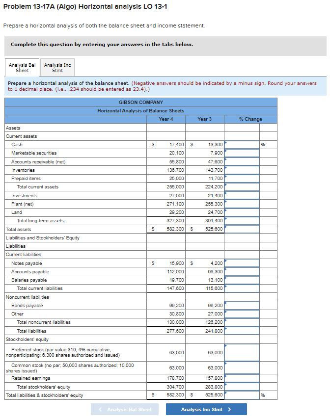 Solved Prepare a horizontal analysis of both the balance | Chegg.com