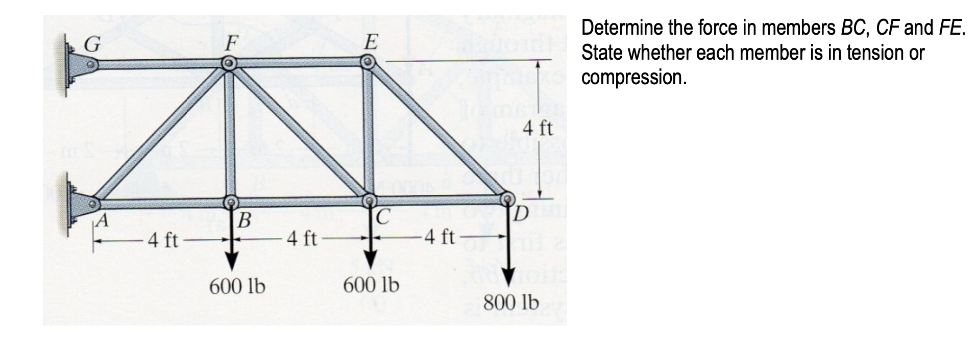 Solved Determine the force in members BC,CF and FE. State | Chegg.com