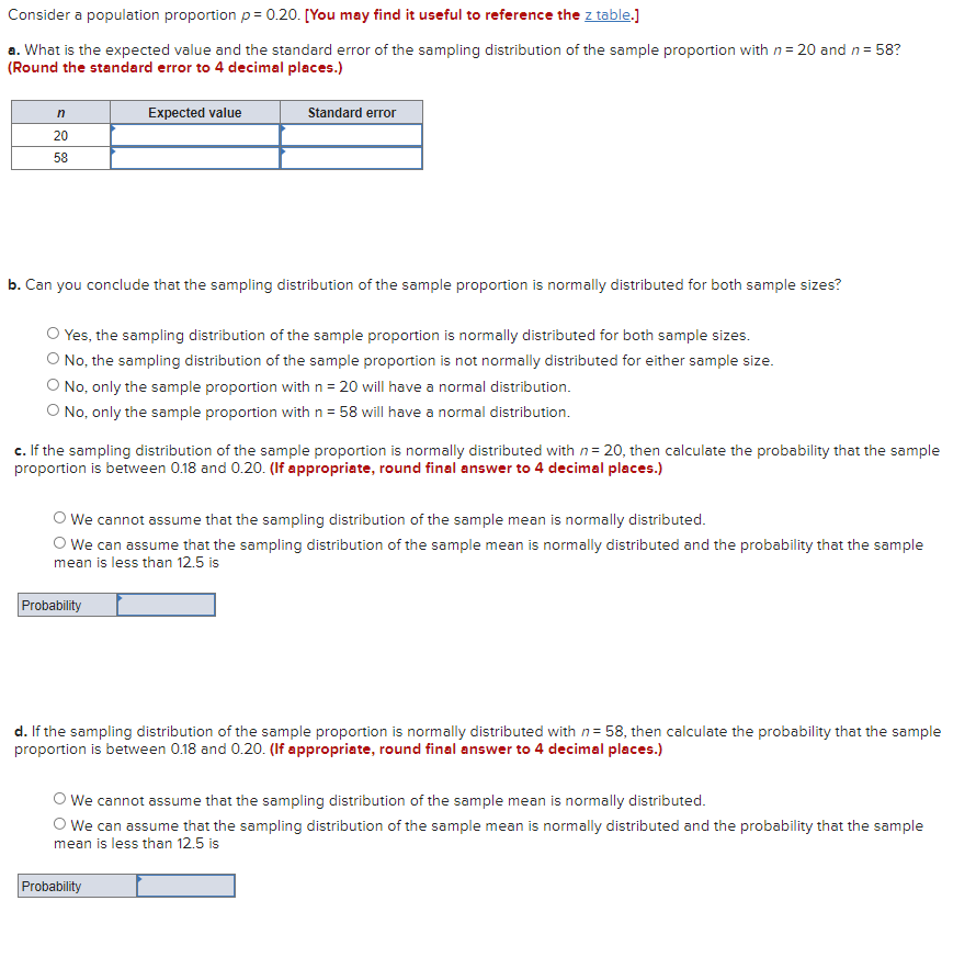 Solved Consider A Population Proportion P 0 20 You May Chegg Com