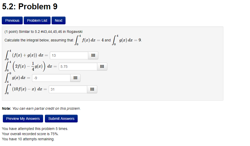 Solved 5.2: Problem 9 PreviouS Problem List Next (1 point) | Chegg.com