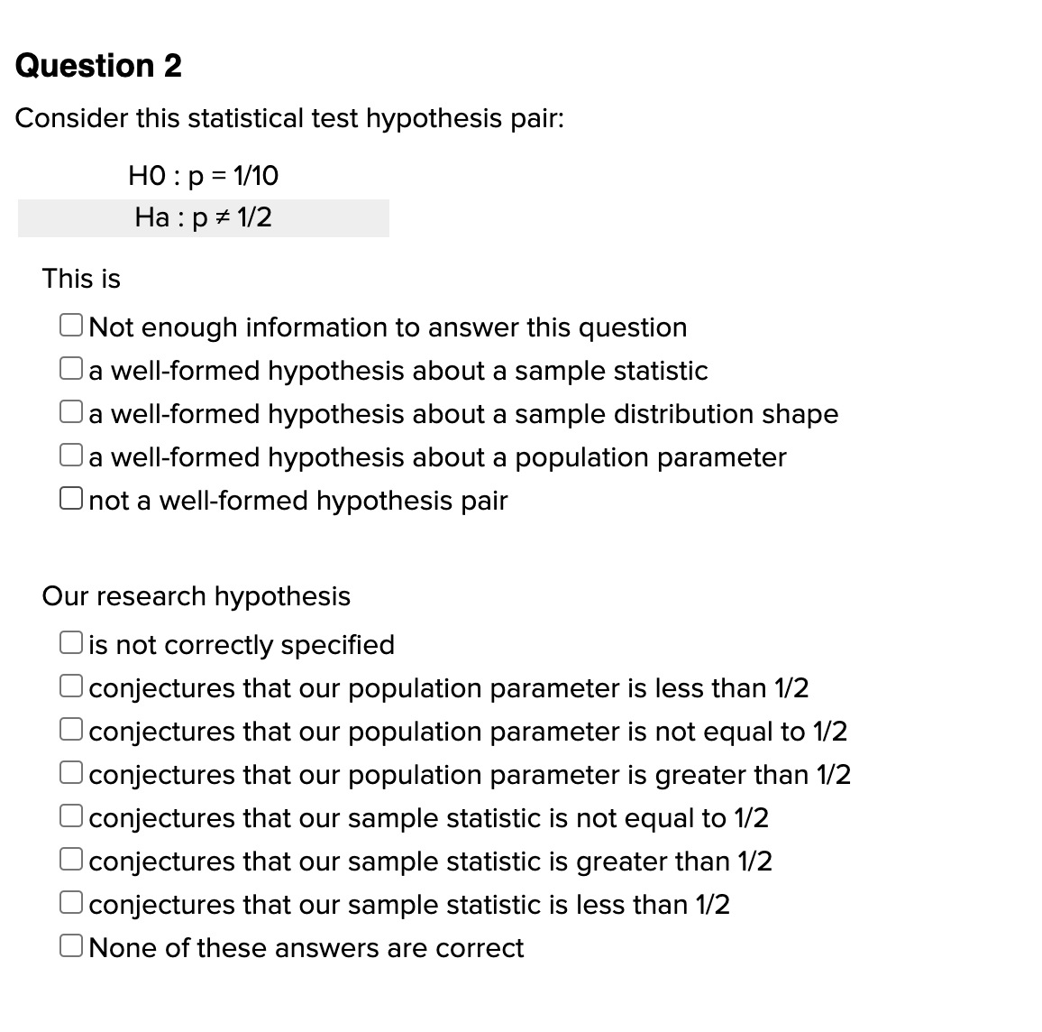 Solved Question 2 Consider this statistical test hypothesis | Chegg.com