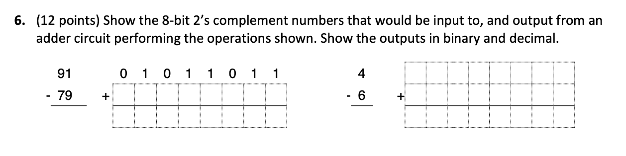Solved 6. (12 points) Show the 8-bit 2's complement numbers | Chegg.com