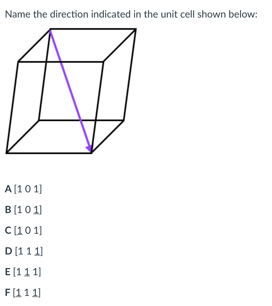 Solved Name the direction indicated in the unit cell shown | Chegg.com