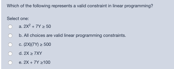 Solved Which of the following represents a valid constraint | Chegg.com