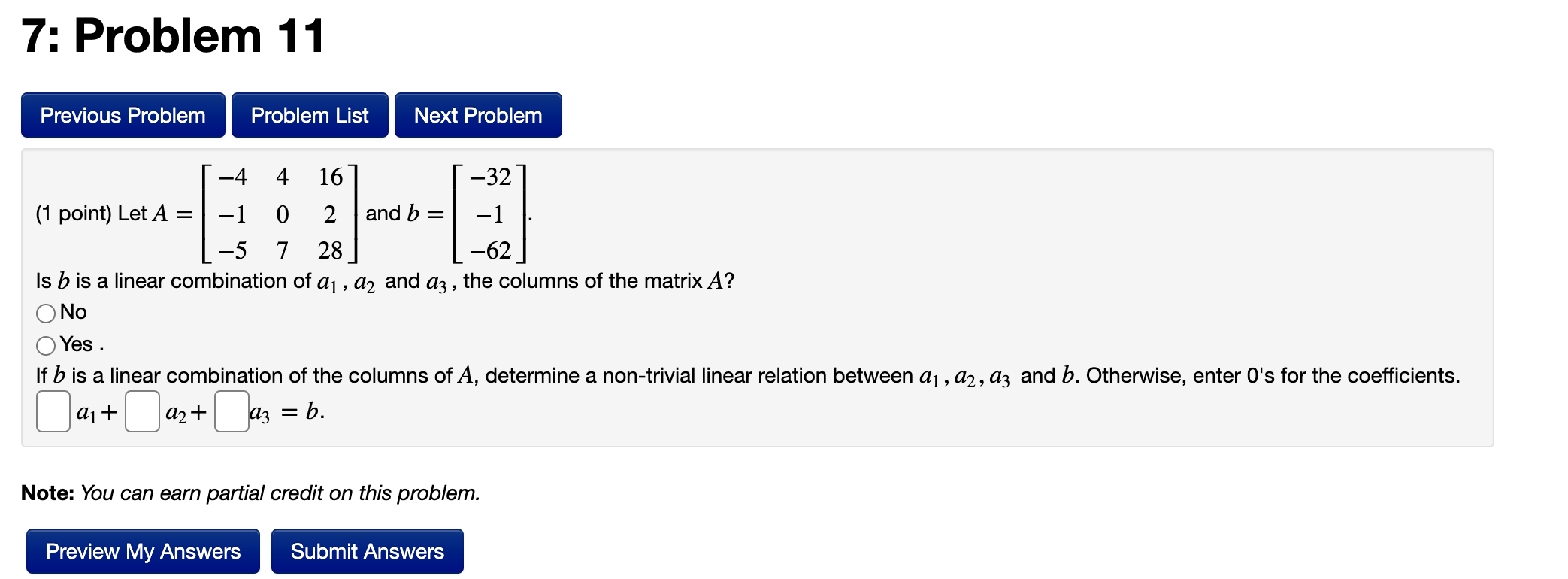 Solved (1 Point) Let A=⎣⎡−4−1−540716228⎦⎤ And | Chegg.com