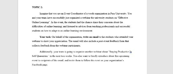 solved topic 2 imagine that you are an event coordinator of chegg com what is feasibility report in business communication