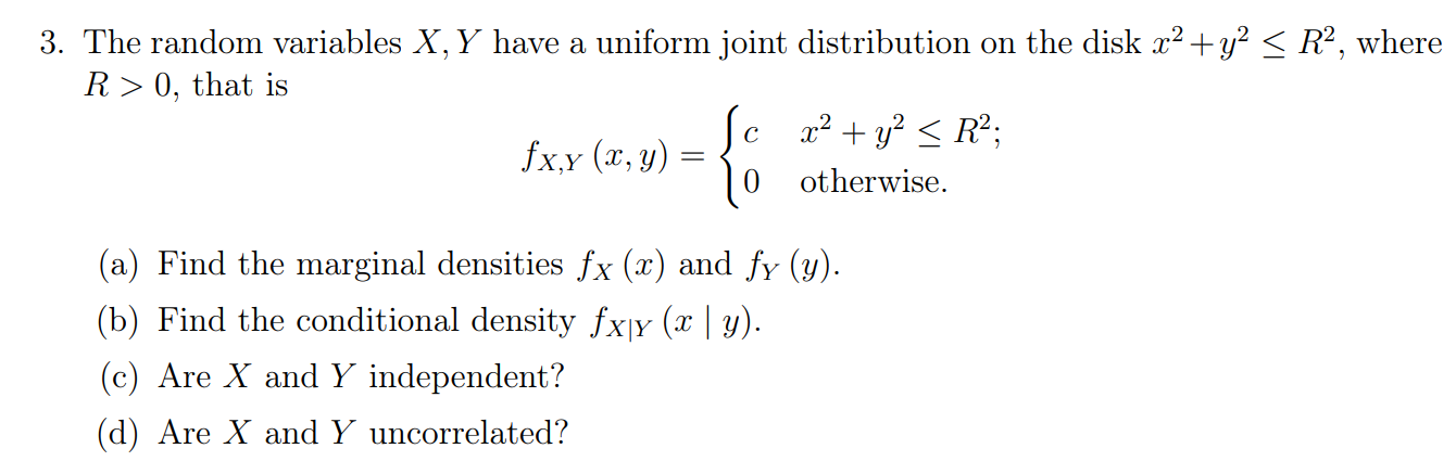 Solved a 3. The random variables X, Y have a uniform joint | Chegg.com