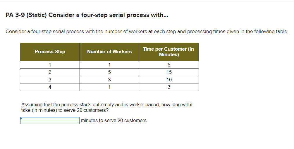 Solved PA 3-9 (Static) Consider a four-step serial process | Chegg.com