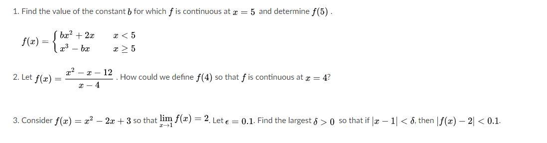 Solved 1. Find the value of the constant b for which f is | Chegg.com