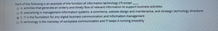 Solved Each of the following is an example of the function | Chegg.com