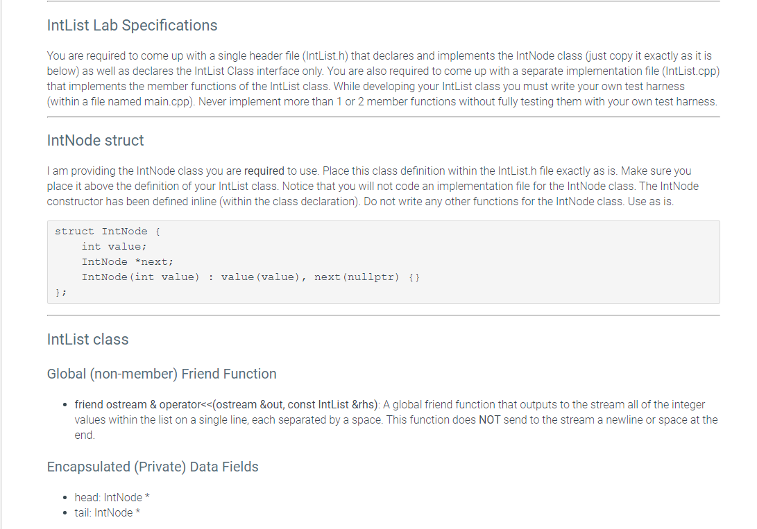 Solved IntList Lab Specifications You are required to come | Chegg.com