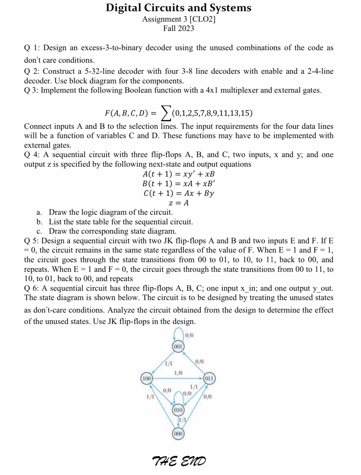 Solved Digital Circuits and Systems Assignment 3 [CLO2] Fall | Chegg.com