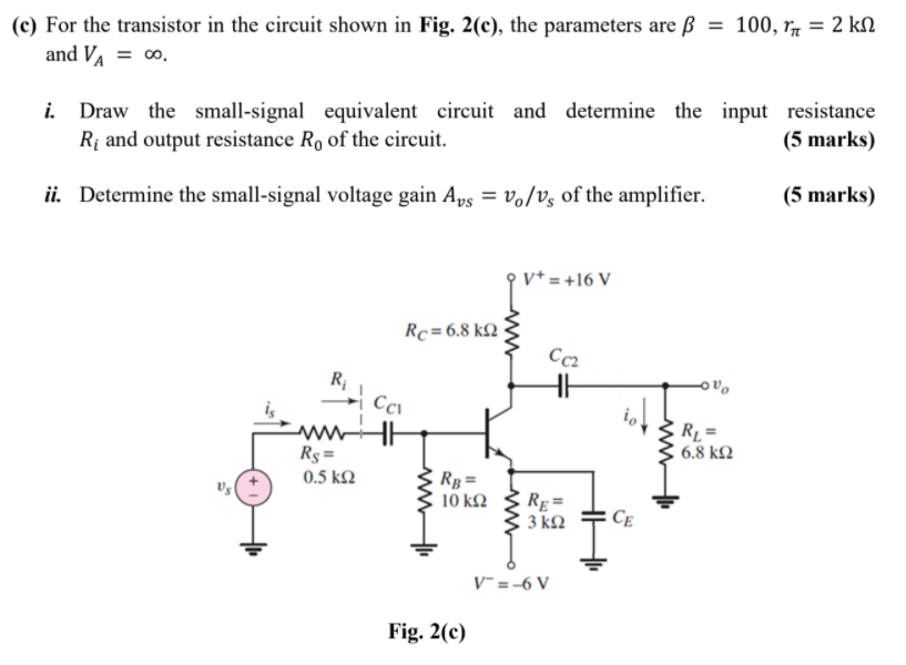 C For The Transistor In The Circuit Shown In Fig Chegg Com