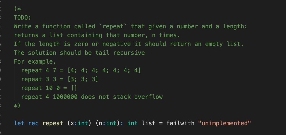 Solved (* TODO: Write a function called 'repeat that given a | Chegg.com