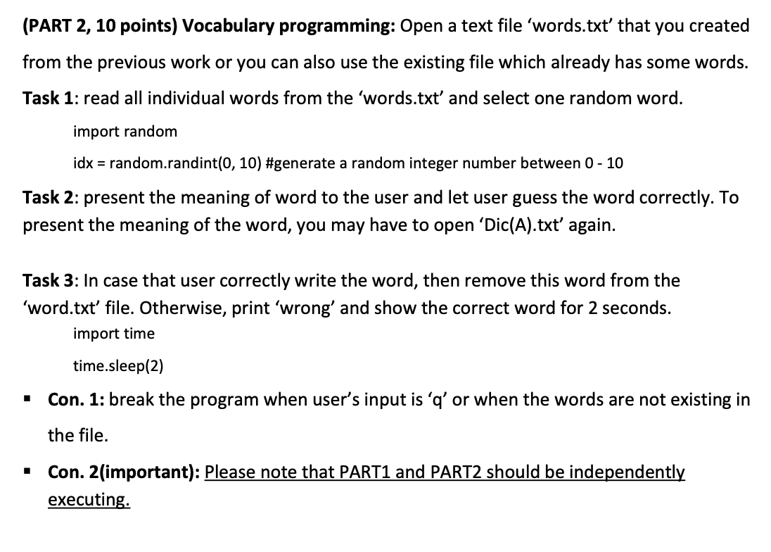 Solved (PART 2, 10 points) Vocabulary programming: Open a | Chegg.com