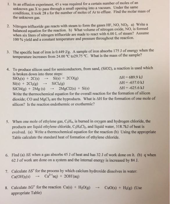 Solved 1. In an effusion experiment, 45 s was required for a | Chegg.com