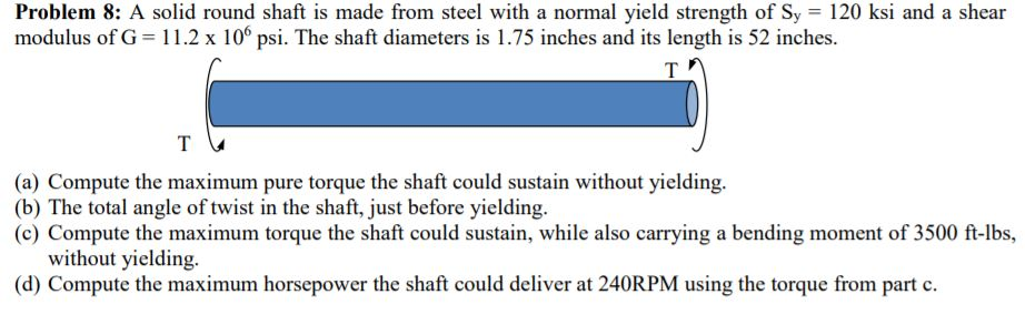 Solved : A solid round shaft is made from steel with a | Chegg.com